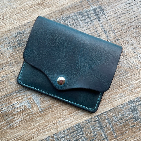 Leather Card Wallet Hand Crafted - Petrol Green