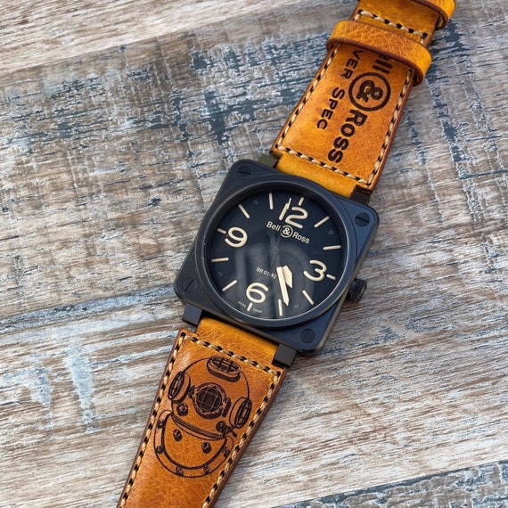 Bell and Ross Diver Watch Strap / Band for BR01 BR03 BRS Watches in Camel Coloured Leather