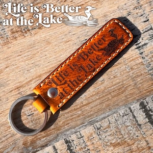 Life is Better at the Lake: leren sleutelhanger, sleutelhanger, sleutelhanger