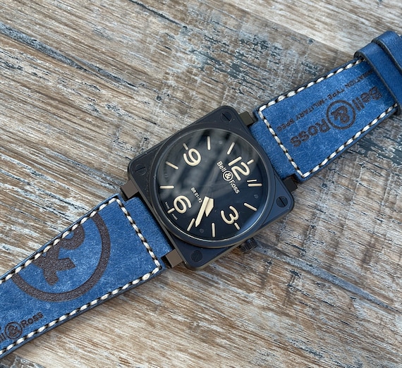 Bell and Ross Leather Watch Strap / Band for BR01 BR03 BRS Watches in Bright Blue Leather