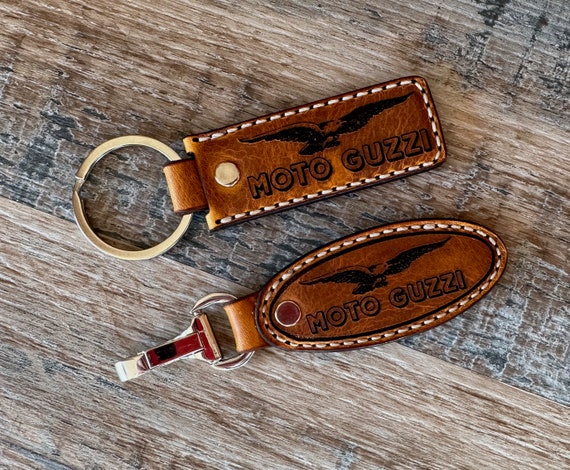 Double Sided MG Motorcycle Logo Leather Key Fob , Key Ring, Key Chain
