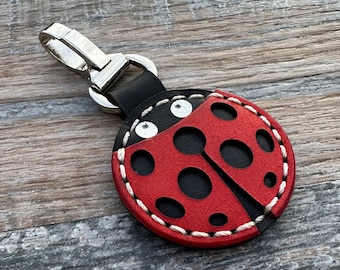 Llavero de cuero con cierre de langosta, mariquita, escarabajo, coccinélidos