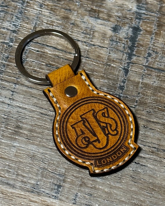 AJS Motorcycle Logo Leather Key Fob , Key Ring, Key Chain