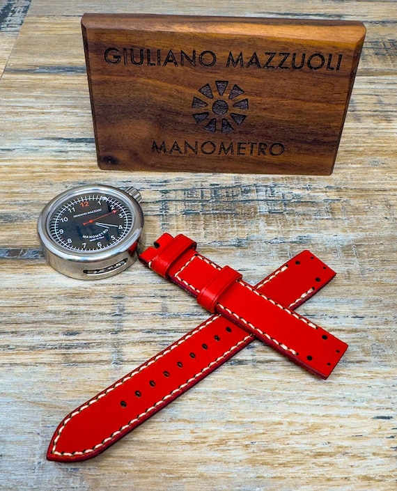 Leather Strap for Giuliano Mazzuoli Manometro Watch - Red/Cream