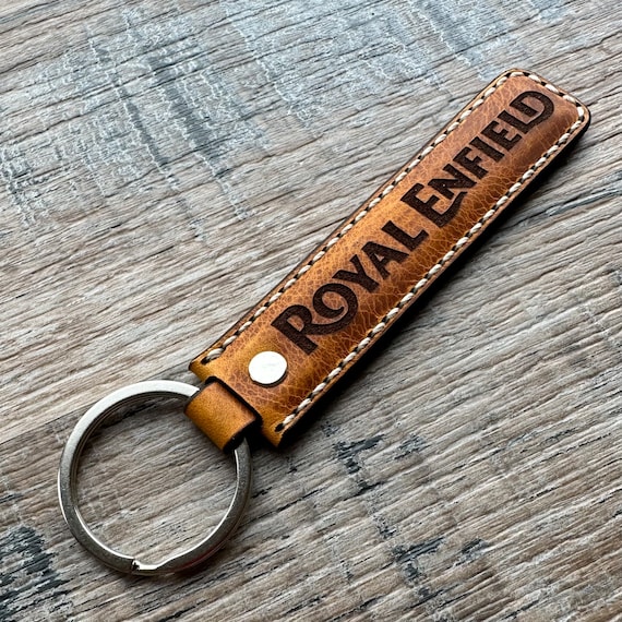 Royal Enfield Motorcycle Logo Leather Key Fob , Key Ring, Key Chain