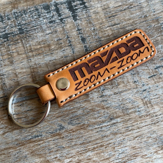 Mazda "Zoom Zoom" Logo Leather Key Fob , Key Ring, Key Chain