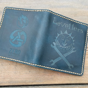 Levellers Leather Card Wallet c/w Zipper Pocket - Petrol Blue