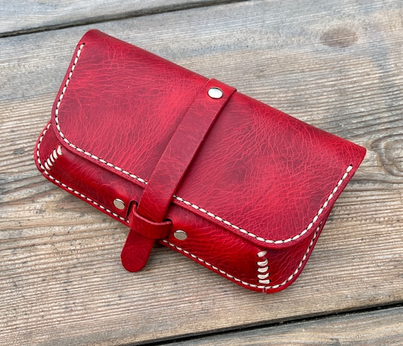 Leather Tobacco Pouch  - Red