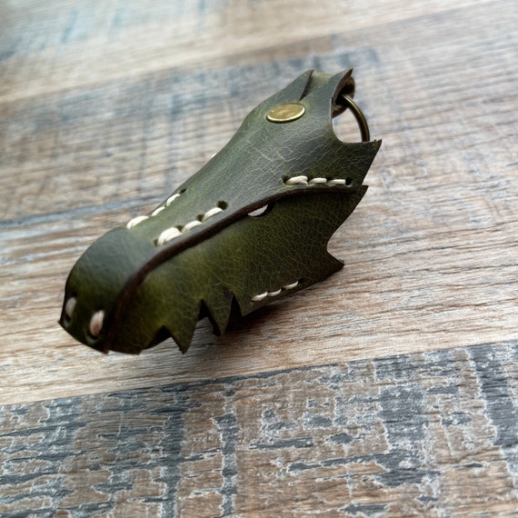Green Dragon Leather Key Fob , Key Ring, Key Chain