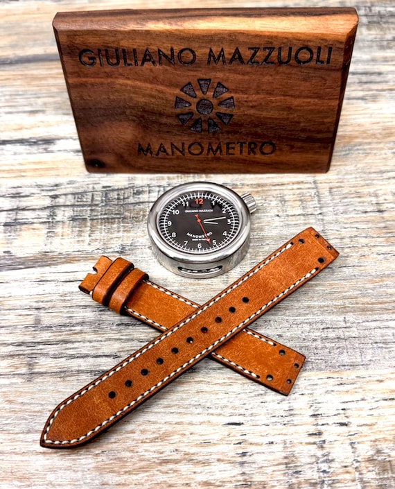 Leather Watch Strap for Giuliano Mazzuoli Manometro - Cognac/Cream