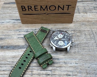 Cinturino per orologio in pelle Bremont - Finitura vintage verde - Fatto a mano