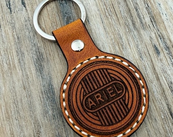Ariel Motorcycle Logo Leather Key Fob , Key Ring, Key Chain