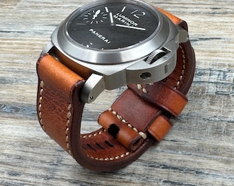 Leren horlogeband voor Panerai-horloges – handgemaakt – bruin gewaxt, 4 mm dik