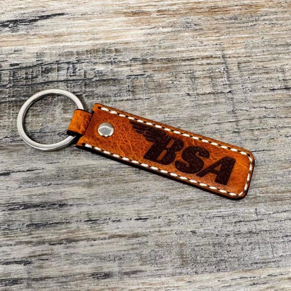 BSA Motorcycle Logo Leather Key Fob , Key Ring, Key Chain