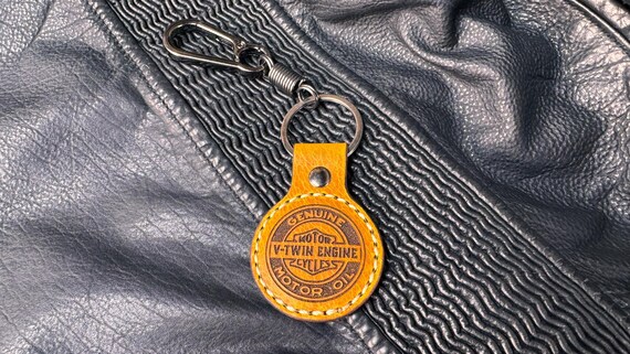V-Twin Motorcycle Logo Leather Key Fob , Key Ring, Key Chain