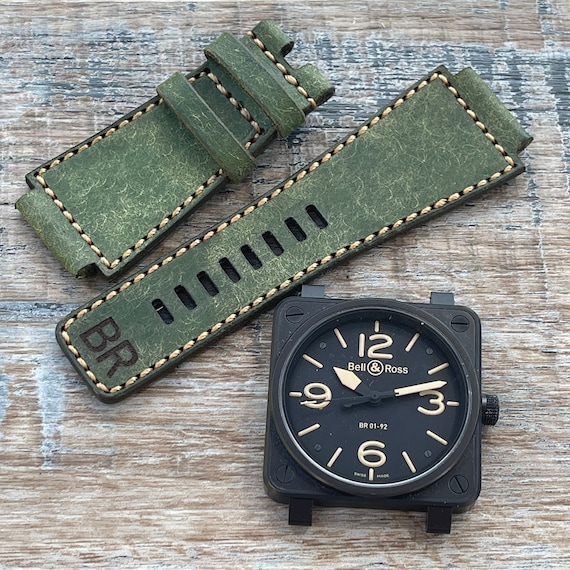 Leather Watch Strap for Bell and Ross Watch in Green Coloured Leather
