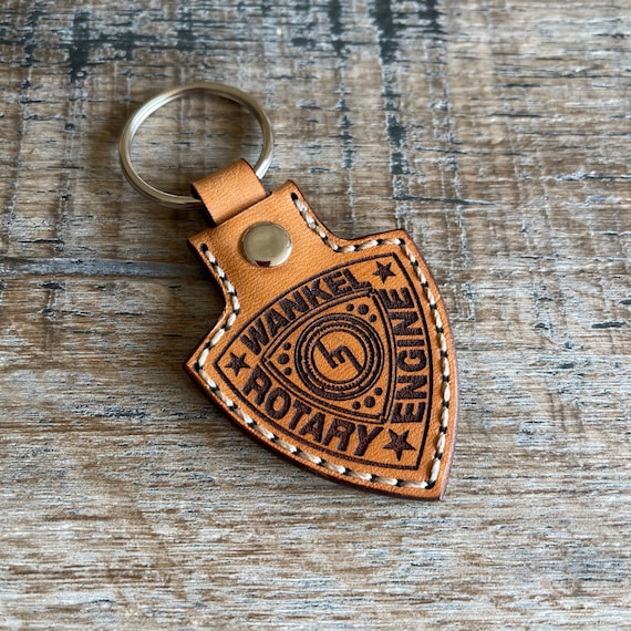 Wankel Rotary Engine Logo Leather Key Fob , Key Ring, Key Chain