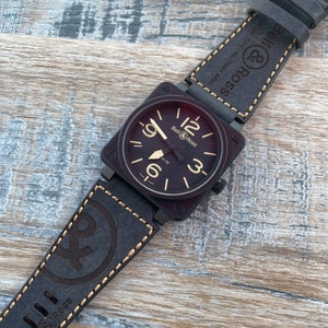 24/22mm Bell and Ross Leather Watch Strap / Band for  BR01 BR03 BRS Watches - Matt Black and Hand Crafted in the UK