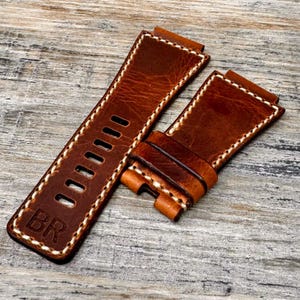 Bell and Ross Leather Watch Strap / Band for BR01 BR03 BRS Watches - Cognac Brown Wax Leather