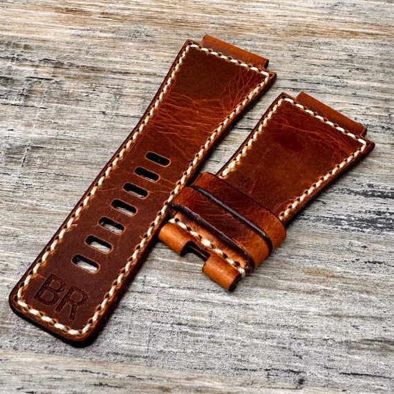 Bell and Ross Leather Watch Strap / Band for BR01 BR03 BRS Watches - Cognac Brown Wax Leather