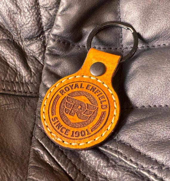 Royal Enfield Motorcycle Logo Leather Key Fob , Key Ring, Key Chain