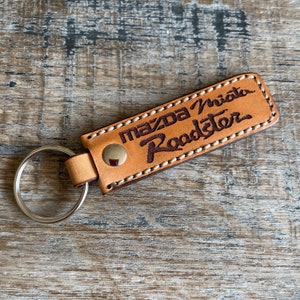 Mazda Miata Roadster Logo Leather Key Fob , Key Ring, Key Chain
