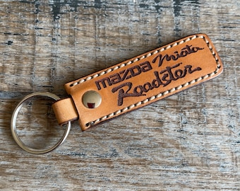 Mazda Miata Roadster Logo Leder Schlüsselanhänger, Schlüsselanhänger, Schlüsselanhänger