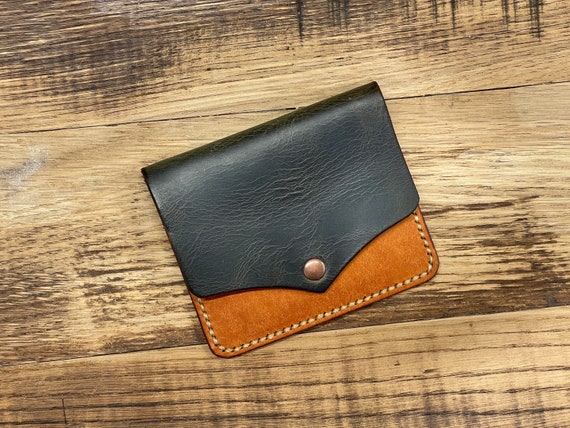 Leather Card Wallet Hand Crafted - Green and Brown
