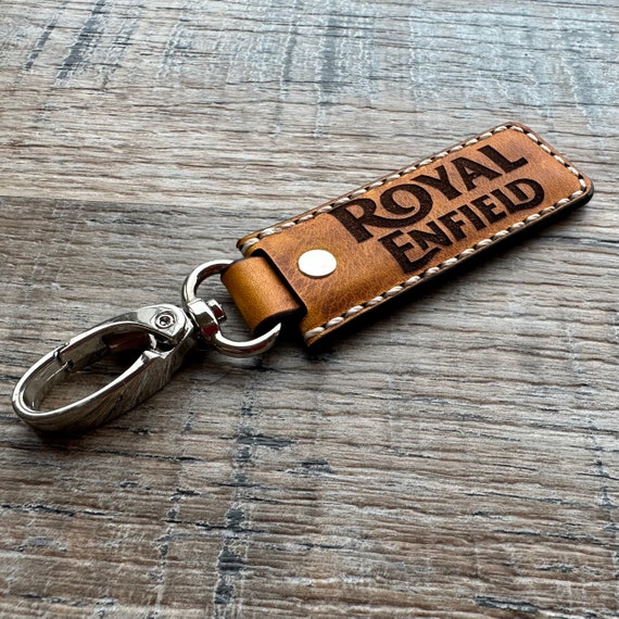 Royal Enfield Motorcycle Logo Leather Key Fob , Key Ring, Key Chain
