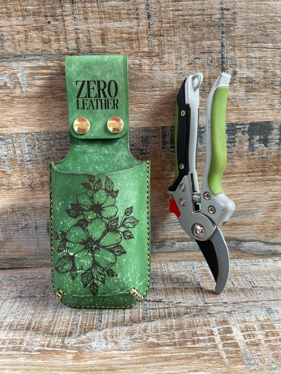 Handmade Leather Hand Pruner Holster, gardening tool holder, leather pruner leather holder, gardening tool holder, landscaping tool holder