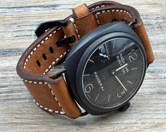 Leren horlogeband voor Panerai-horloges - vintage handgemaakt - bruin gewaxt, 4 mm dik