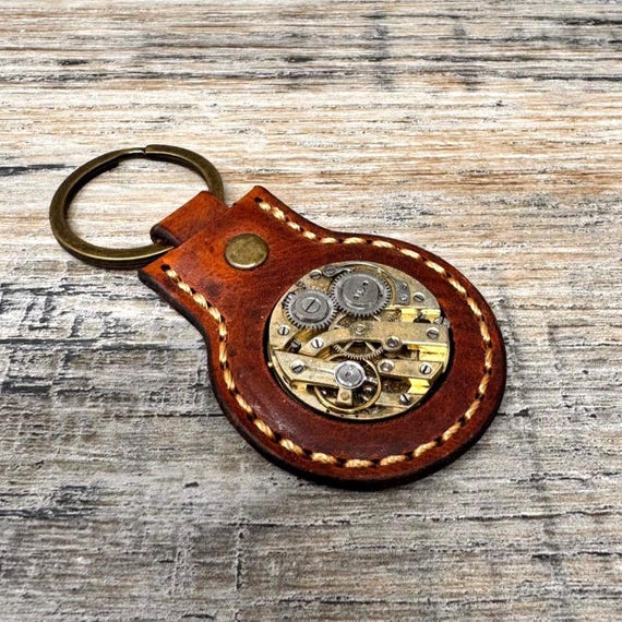 Watch Movement Leather Key Fob , Key Ring, Key Chain