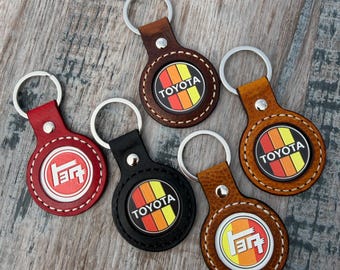 Vintage / retro leren Toyota-sleutelhanger, sleutelhanger, sleutelhanger