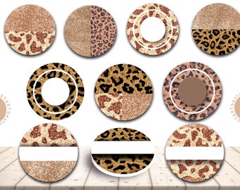 Leopard Glitter Car Coaster PNG Bundle, Animal Print Sublimation Designs (Digital Download)