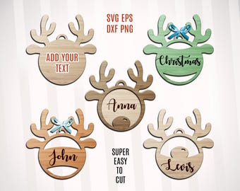 Reindeer Christmas Ornament SVG, Laser Cut Files (Digital Download)