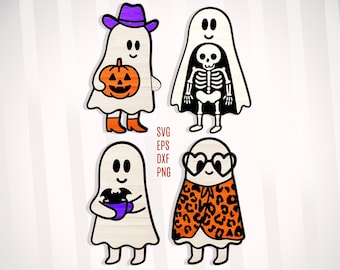 Niedliches Gespenst SVG Bundle, Halloween Dekor, Laser Cut Datei