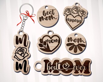 Paquete SVG de llaveros para el Día de la Madre, llavero de madera SVG, llavero de mamá SVG, llavero de mamá SVG, corazón SVG, regalo para mamá, regalo para abuela, archivo de corte de regalo para el Día de la Madre