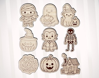 Halloween Paint Kit SVG Bundle, Halloween Coloring Kids, Cute Ghost Svg, DIY File Halloween Set, Laser Cut File, Halloween Wooden Sign