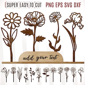 Bloemen geboortemaand lasergesneden standaard, bloemen geboortemaand, bloemen geboortemaand SVG DXF, houten bloemen lasergesneden, gepersonaliseerd decorcadeau