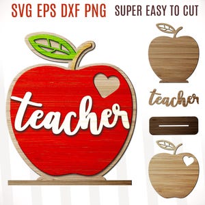 Teacher Apple Laser File, Teacher Gift Svg, Personalized Teachers Appreciation Sign, Teacher Apple Standing Sign DXF SVG, Back To School SVG