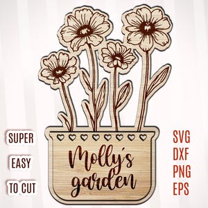 Floral Name Sign Laser Cut File, Wooden Name Sign DXF, Wildflower Sign SVG, Girl Room Sign, Wooden Name Sign, Child Room Sign, Floral SVG