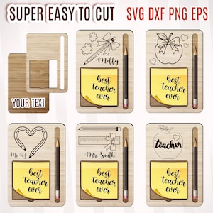 Note Holder Laser Cut File, Teacher Personalized Gift, School Desk Decor, Layered Cut Files, Note Pad Bundle Svg Dxf, Back To School SVG