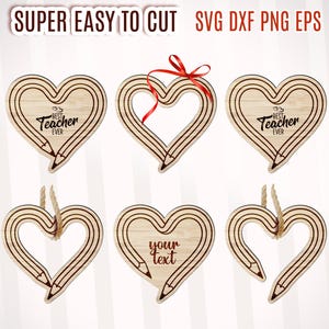 Teacher Pencil Heart Laser Cut Bundle, Teacher Appreciation Gift Laser Cutting File Engraving Design, Back to School SVG, Teacher Gift Laser