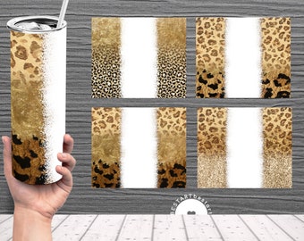 Gold Glitter Leopard Sublimation Tumbler Designs Bundle, Leopard Skinny Tumbler