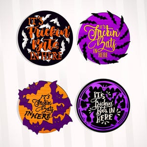Frickin Bats In Here SVG Bundle, Frickin Batty Halloween Wood Sign SVG, Laser Cut Door Hanger SVG, Door Decor Wood Sign for Glowforge,Cricut