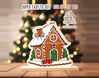 Gingerbread House Laser Cut File, Christmas Kids Craft (svg, png, dxf, eps) (Digital Download)