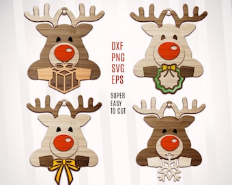 Reindeer Christmas Ornament Laser Cut File Bundle (SVG DXF)