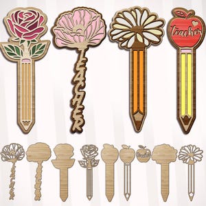 Leraar bloemen SVG lasergesneden bestandsbundel, cadeau voor leraar lasergesneden, terug naar school cadeau voor leraar, leraar potloodvormig, houten potlood