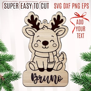 Cute Personalized Reindeer Laser Cut Svg, Laser Cut Wooden Reindeer, Reindeer Shelf Sitter Svg, Reindeer Ornaments SVG, Glowforge SVG