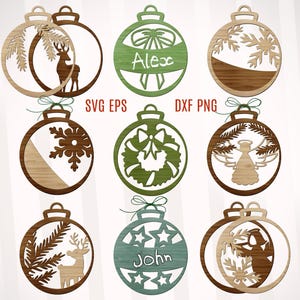 Kerst ornamenten svg bundel, kerstboom decor svg, kerstbal gesneden bestand, ornamenten gesneden bestand SVG, hout decor kerst SVG DXF